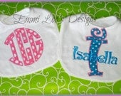 Set of Two Personalized Terry Cloth Baby Bibs - GREAT SHOWER GIFT