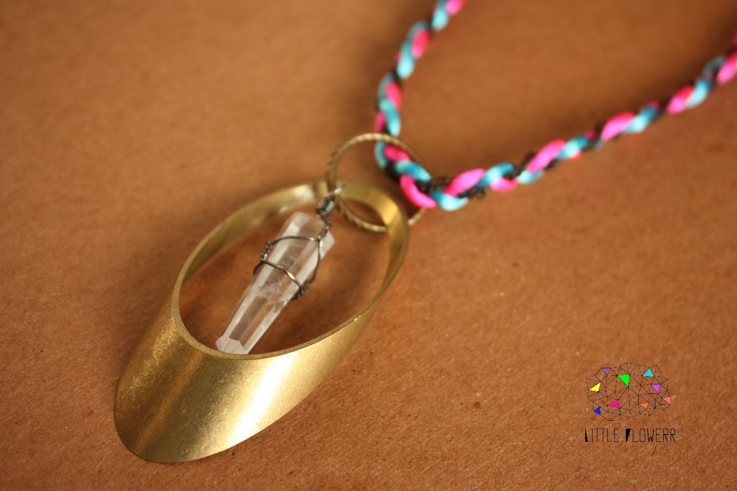 Neon Woven Geometric Crystal Necklace