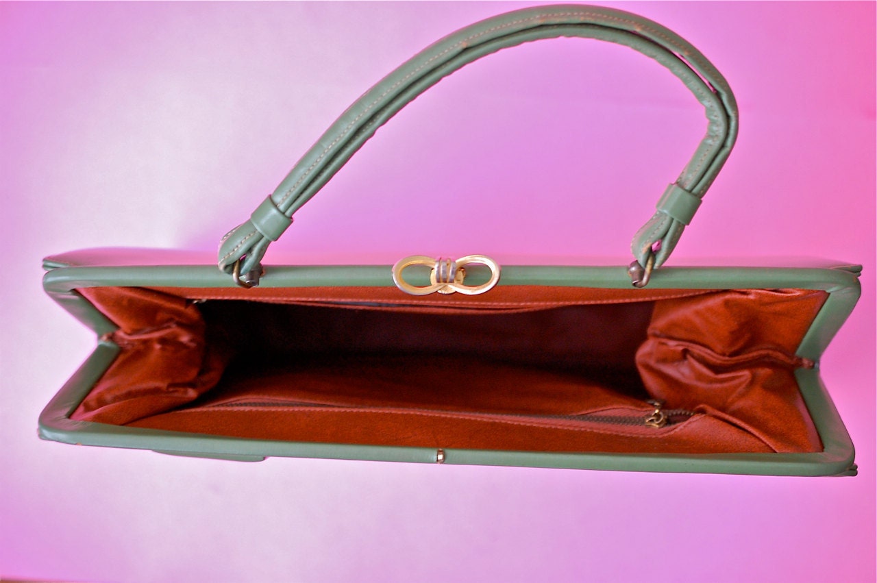 Vintage Nicholas Reich Mad Men Style EXTRA LARGE Bag, Pocketbook, Purse: mirror, green, details, zippers, extra deep, ipad case