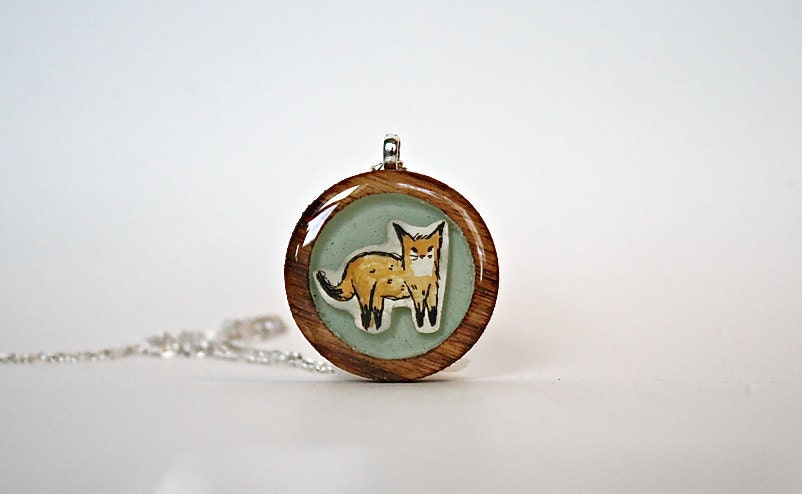 spring fashion fox Necklace - Wooden hand painted necklace