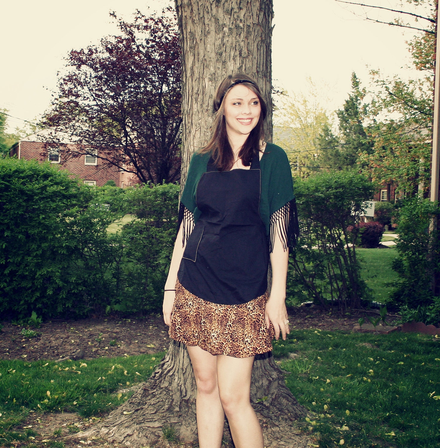 black leopard print apron -- women's full apron -- last one