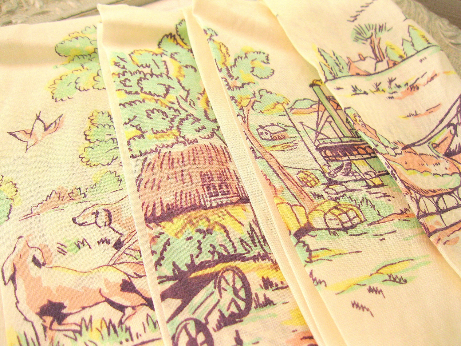 Beautiful Vintage Tea Towels Irish Linen Scenery Tea Towel Set (4)  Fingertip Towel Perfect Vintage Home Decor