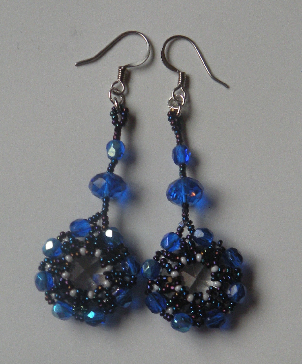 Blue Octagon Crystal Earrings with Rondelle Embellishment