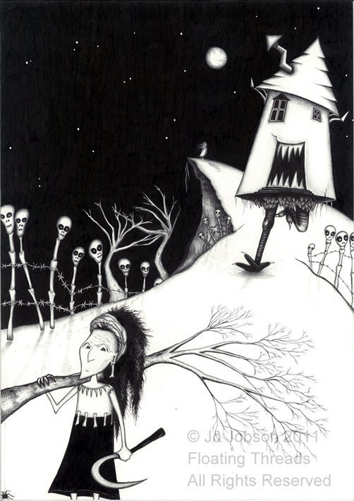 Fairy Tale Art - Baba Yaga - children prints illustrations (LARGE VERSION)
