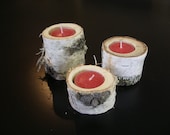 6 Birch bark log Tea light holders 3 inch tall