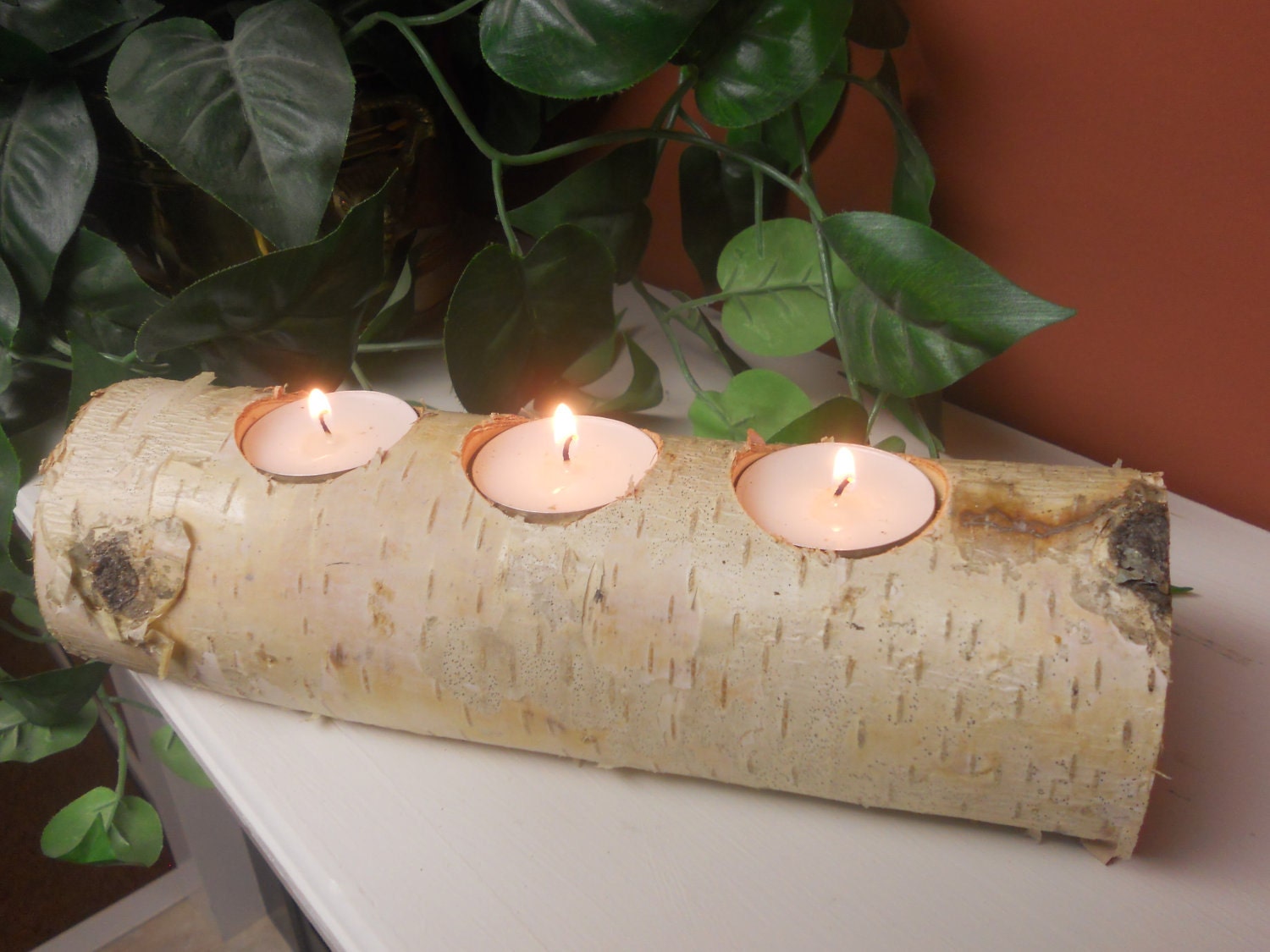 30 Birch bark log tea light candle holder candles rustic decor