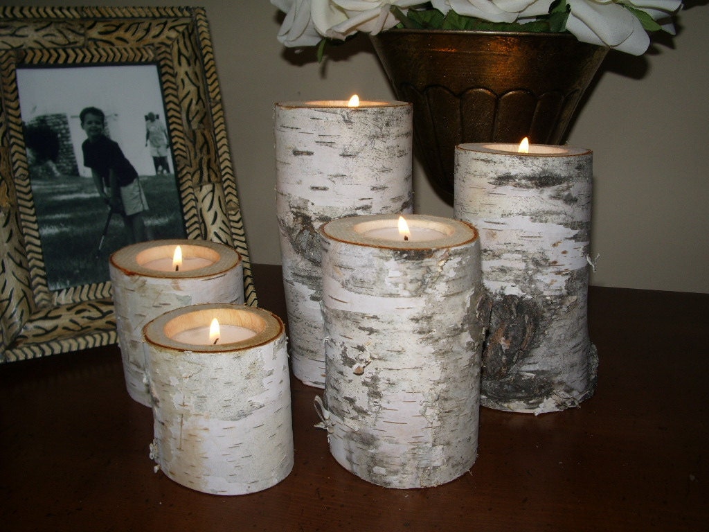 15 Birch bark log Candle holders tea lights 3 sets of 5