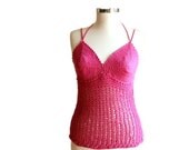 Cotton Knit Top in Fuchsia -  Spring Summer Fashion - Women and Teens Accessories - Backless Tank - Cotton Sweater