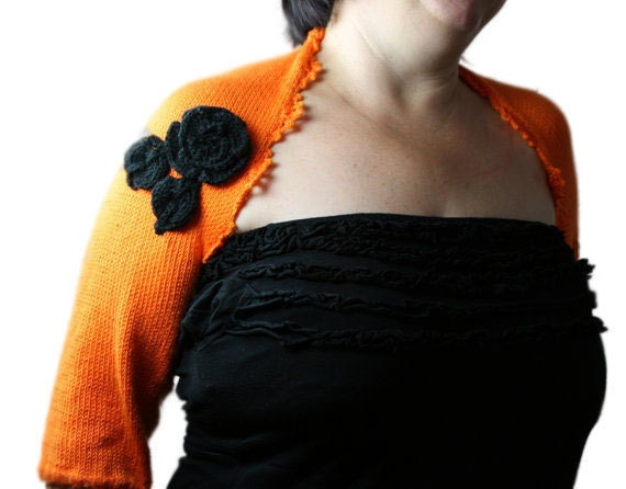 Plus Size Shrug in Orange - Tangerine Bolero with Lace Trim -  XL - XXL -  Spring Summer  Fashion - Women Accessories