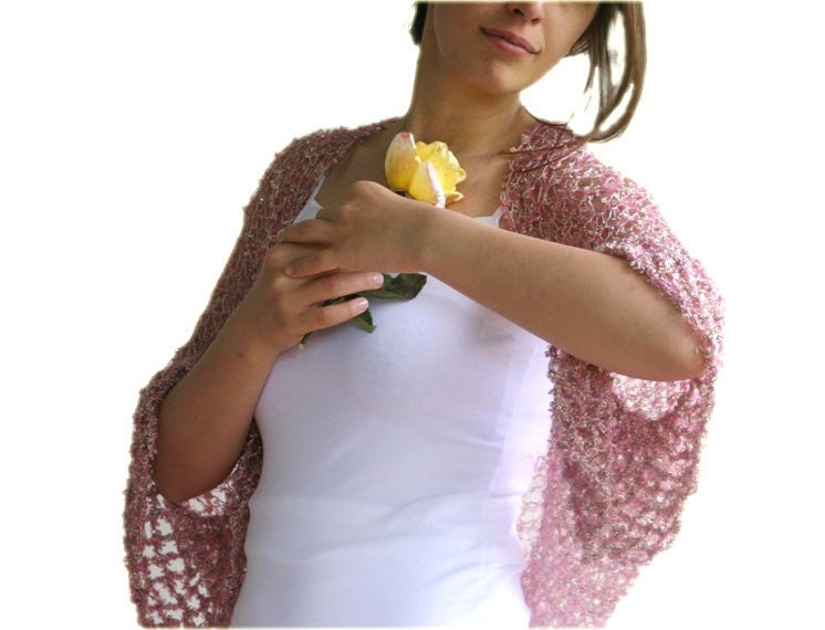 Pink Golden Shrug - Glittering Bridal Bolero  - Chic Elegant Womens Sweater Knit - Spring Fashion - Wedding Accessories - Dreamy Pastel