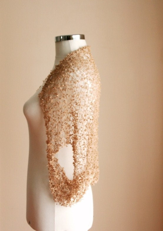 Beige Shrug - Bridal Bolero  - Neutral Chic Elegant Womens Sweater Knit - Spring Summer Fashion - Wedding Accessories - Dreamy Tan