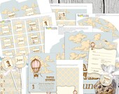 Custom Vintage Hot Air Balloon Party - Invitation, Cupcake Toppers, Banner and More