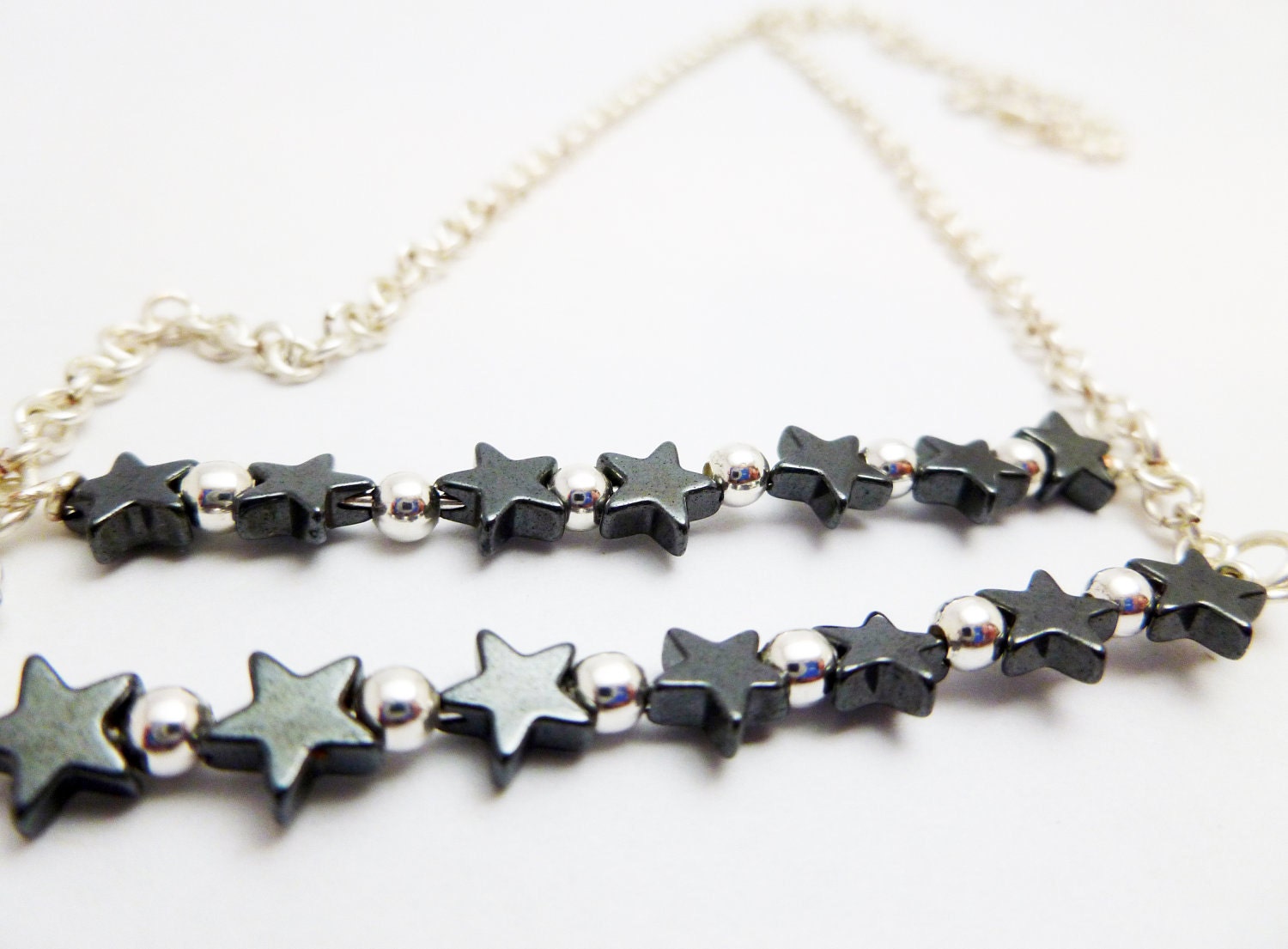 Hematite Star Necklace, nickel free silver, handcrafted chain, Haematite