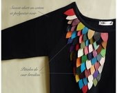 Black or navy cotton sweat shirt embroidered with leather feathers