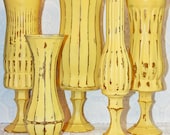Shabby Chic Vintage Yellow Pedestal Vase Set Made to Order
