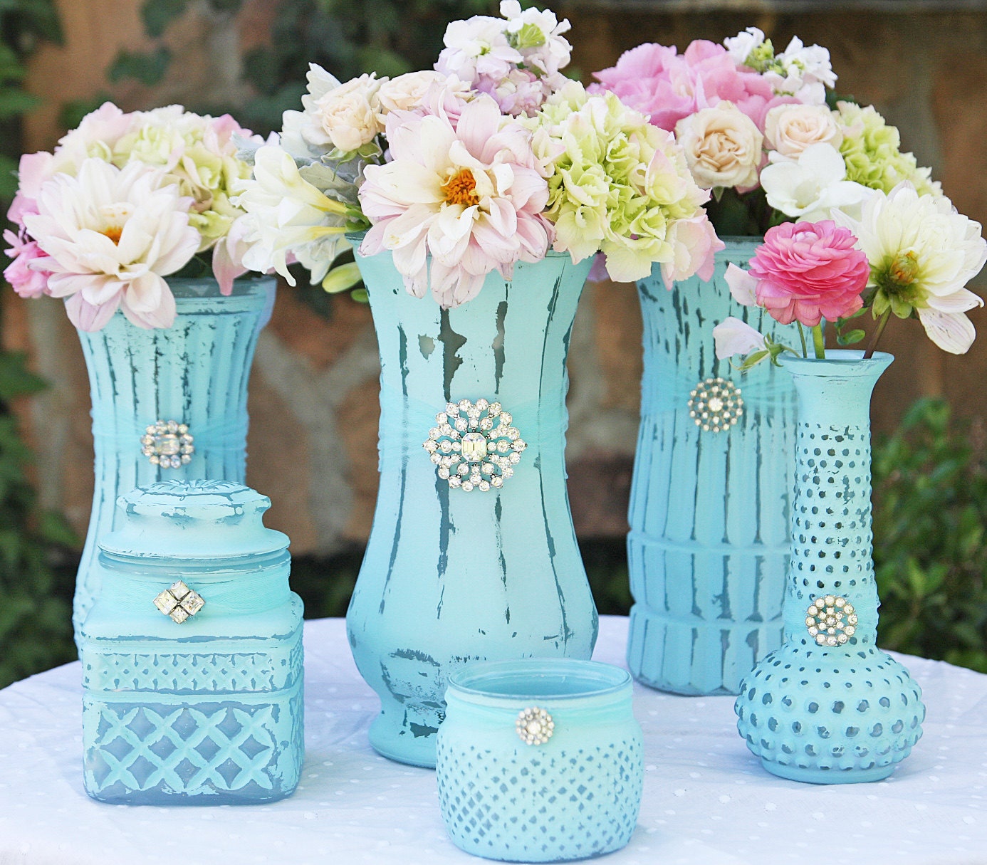 Shabby Chic Vintage Sky Blue Vases Made To Order