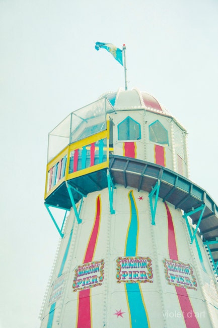 25% Off SALE Carnival Photography. Brighton Pier Helter Skelter candy color fine art wall decor nursery art. whimsical brighton 6x9