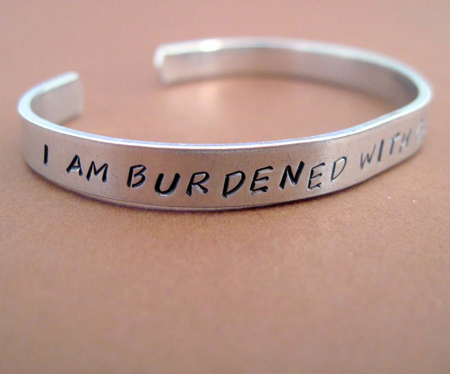 Avengers Loki Inspired Bracelet - I Am Burdened with Glorious Purpose - Hand Stamped Aluminum Cuff - customizable