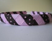 Woven Headband-brown & pink polka dot