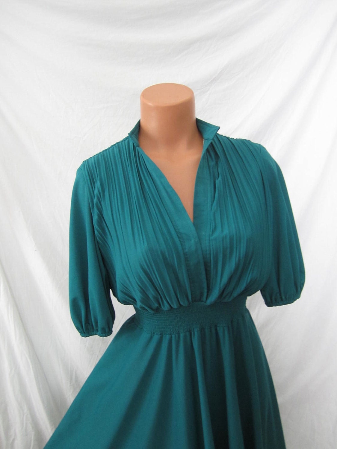MALLARD GREEN elegant spring shirt-dress - full skirt - teal sz S