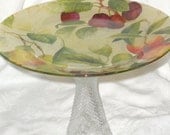 Cake Stand, Pedestal Fruit Stand, Dessert Pedestal, LUSCIOUS FRUIT Decoupage Glass Plate Stand, Fruit Home Decor, Kitchen Decor