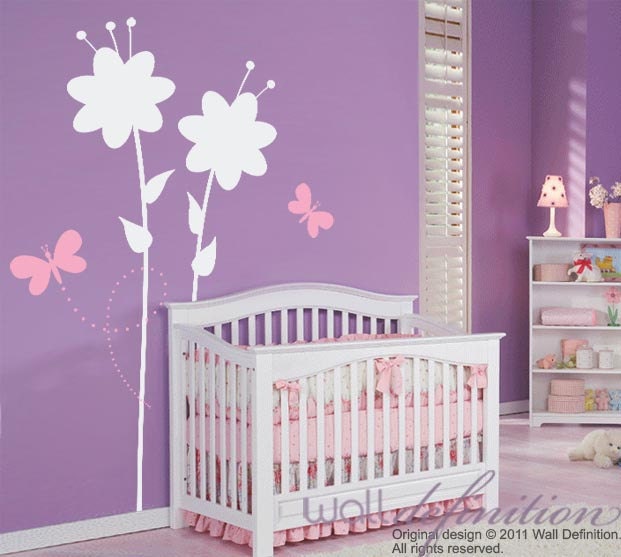 Children Wall Decal Nursery Tree Wall Art - Flowers & Butterflies