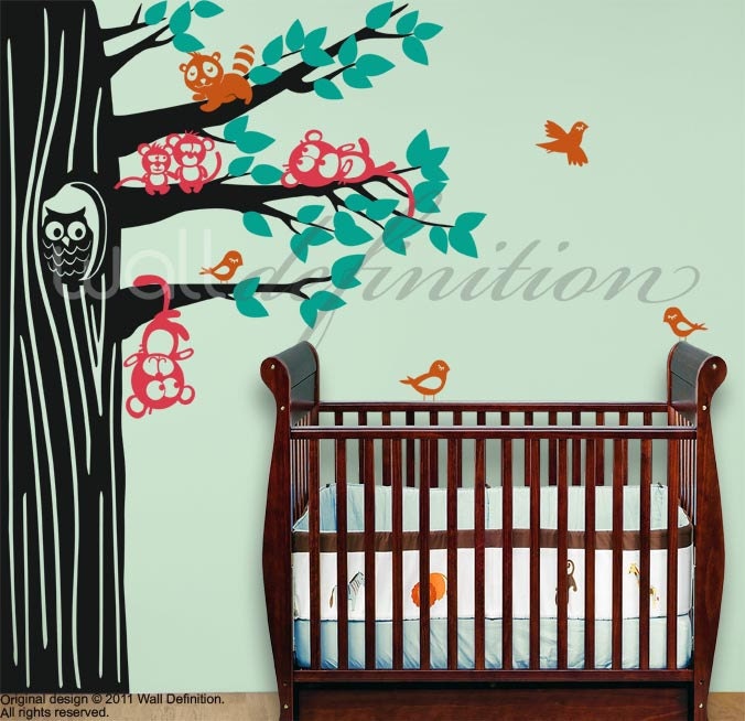 Nursery Tree Wall Decals - Giant  Wall Tree with Forest Friends
