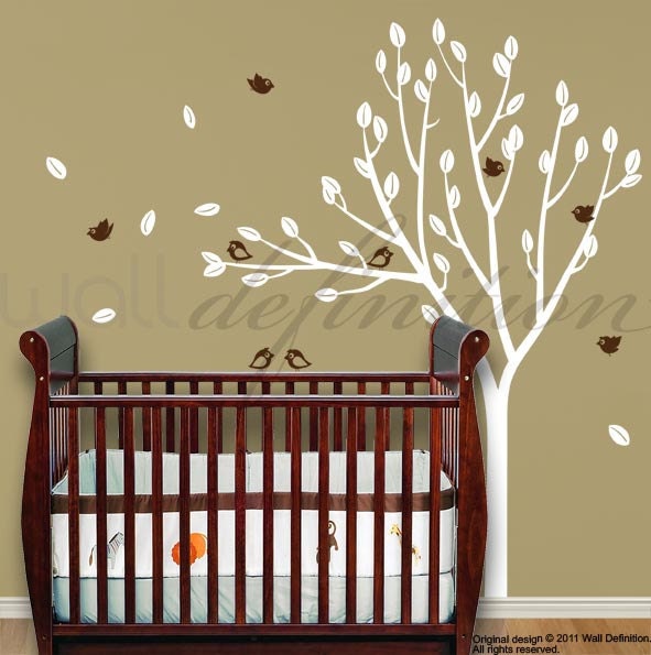 Nursery Wall Decal Vinyl Wall Decal - Wall Tree Decal with Leaves and Birds