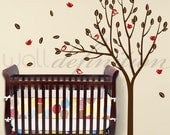Nursery Wall Stickers Vinyl Wall Decal - Tree Wall Decal with Leaves and Birds