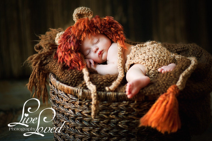 FREE SHIPPING Baby Boy Hat - Fun Baby Lion Hat & Diaper cover with Wild Mane, Earflaps and tail