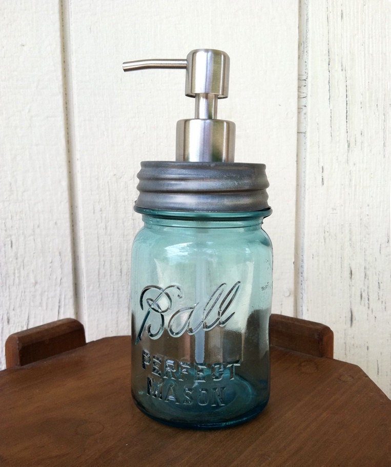 Blue PINT Ball Mason Jar Soap Pump Dispenser