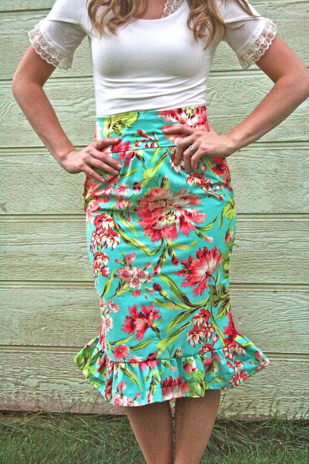 Teal and Coral Ruffle Skirt