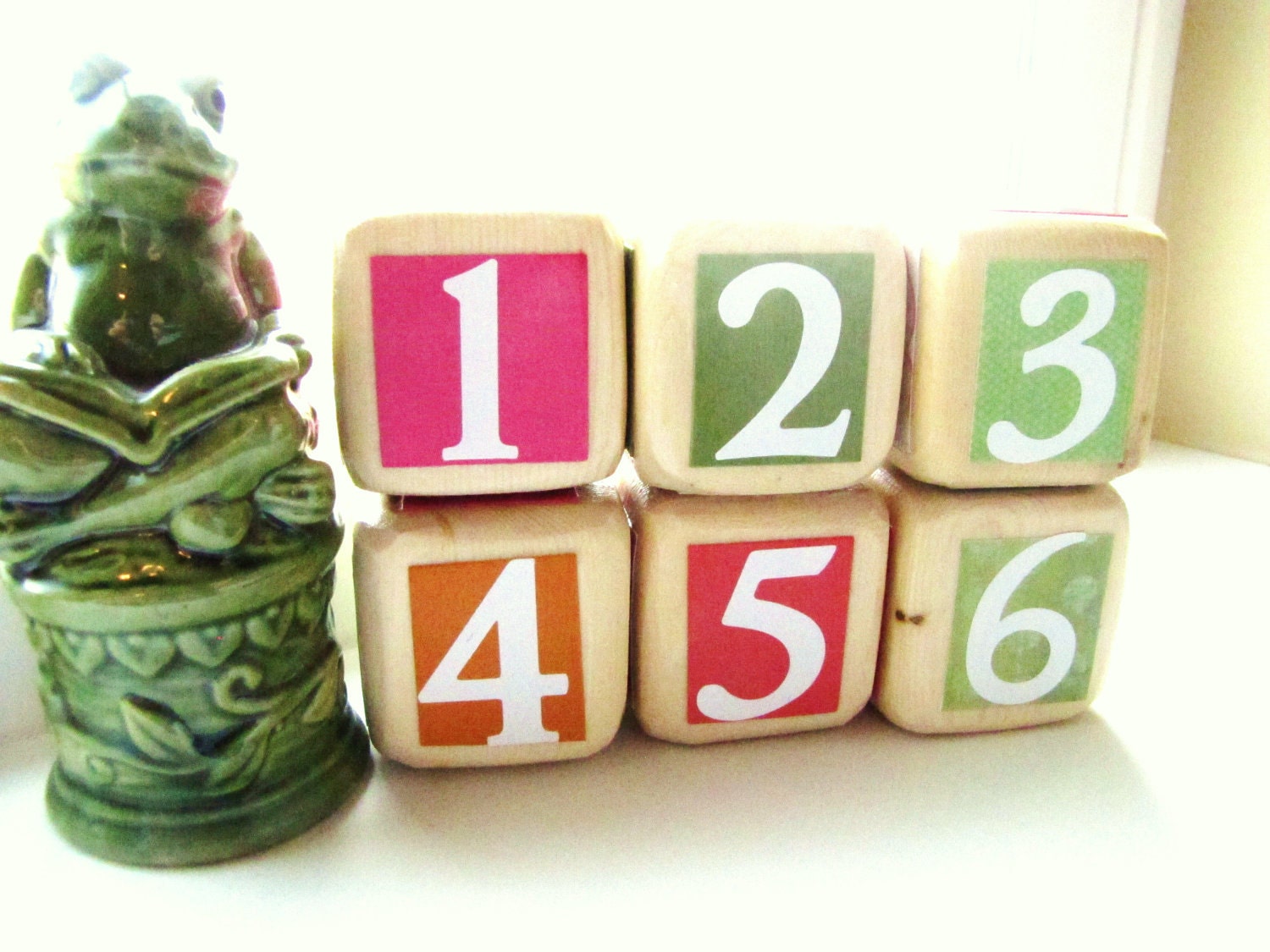 Baby Shower Decor Baby Blocks matches bedding/crib set Pink and Green Once upon a Pond by Cocalo Custom Personalized Birthday gift