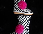 Toddler zebra Squeaky boots, baby girl leather boots/hot pink rosette