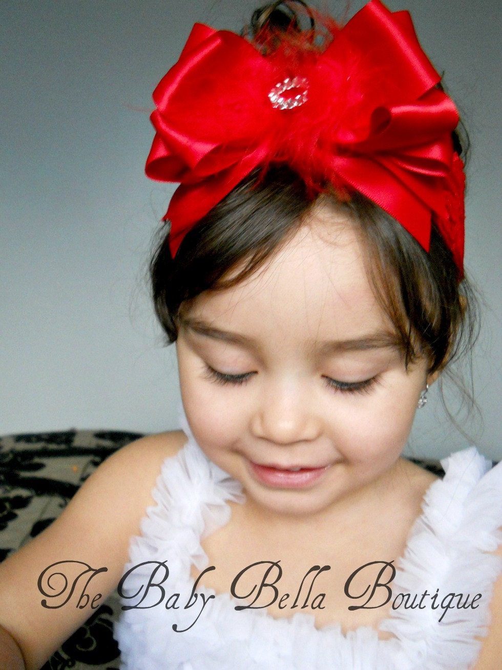 Red Lace Boutique Bow Headband  - ,Baby Girl red headband,Girl headband .