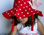 Toddler-Infants Baby Girl  Red with white polka dot Sun Hat, flower sun hat ,ready to ship.