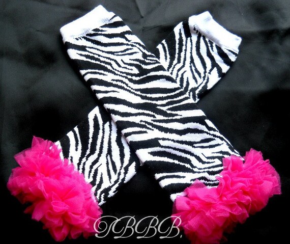 All Legwarmers ON SALE- Zebra with hot pink ruffle Girls Leg Warmers ) Perfect for crawling baby