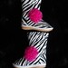 Toddler zebra Squeaky boots, baby girl leather boots/hot pink rosette