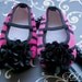 Baby Girl hot pink zebra crib shoes,black chiffon rosette