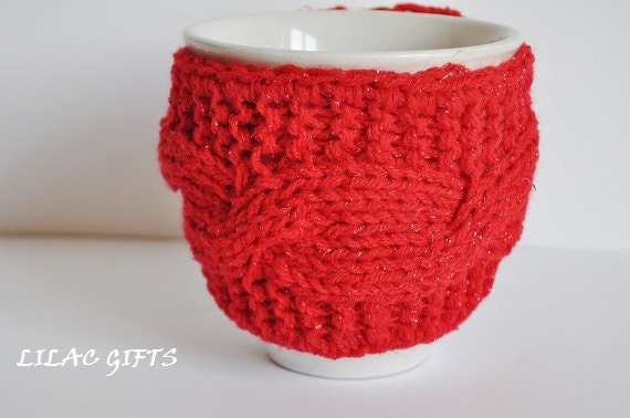 Mug Cozy Knitted in red, Cup Cosy, Mug Warmer, coffee tea mug cosy,