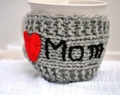 Gift for Mom, Personalized Mug Cozy, any color, any word, red heart, grey color, Mothers day