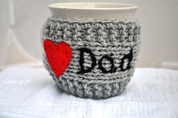 Gift for Dad , Personalized Mug Cozy, any color, any word, red heart, grey color, Fathers day
