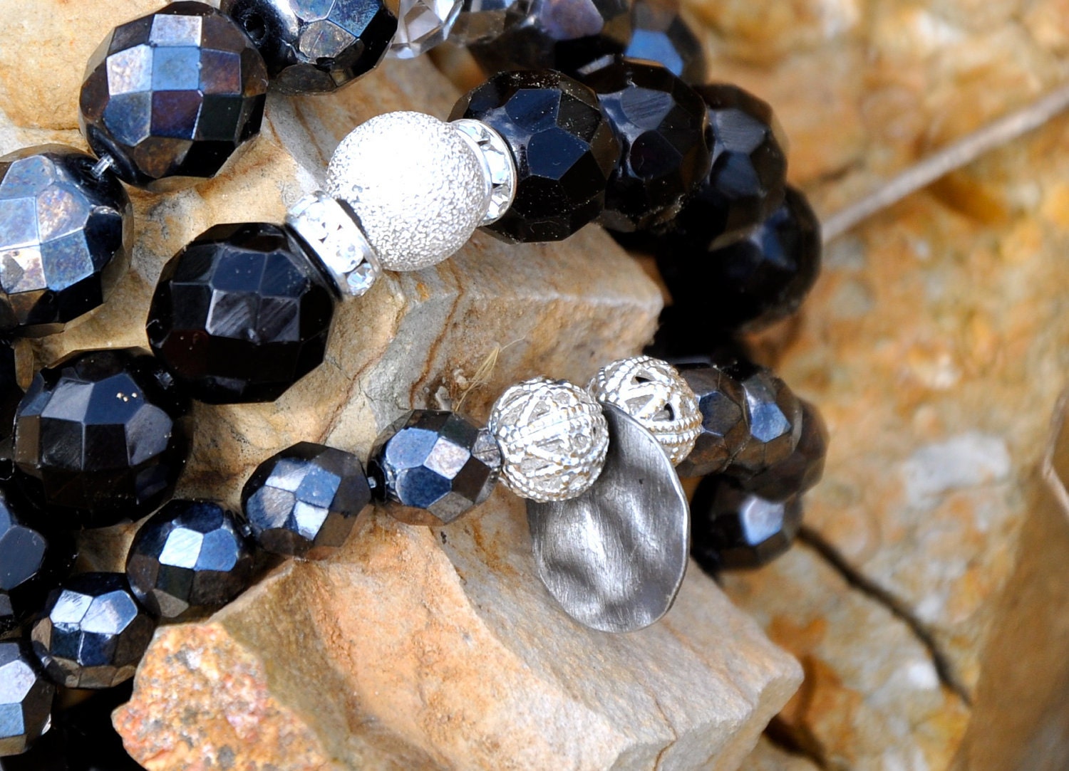 Black and Silver Charm Bracelet Set