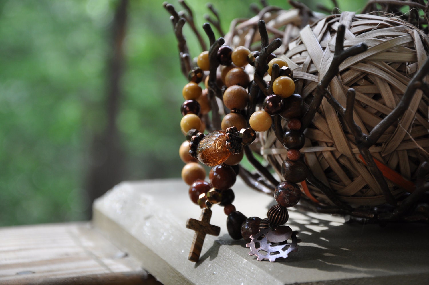 Wood, Earth tones & Copper Bracelet - set of 3