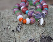 Multi-color Owl Charm Bracelet - set of 2