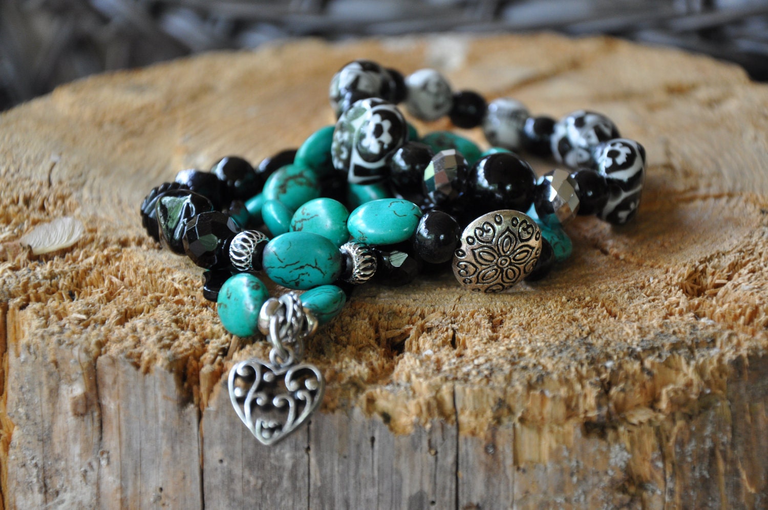 Black, White & Teal - set of 5