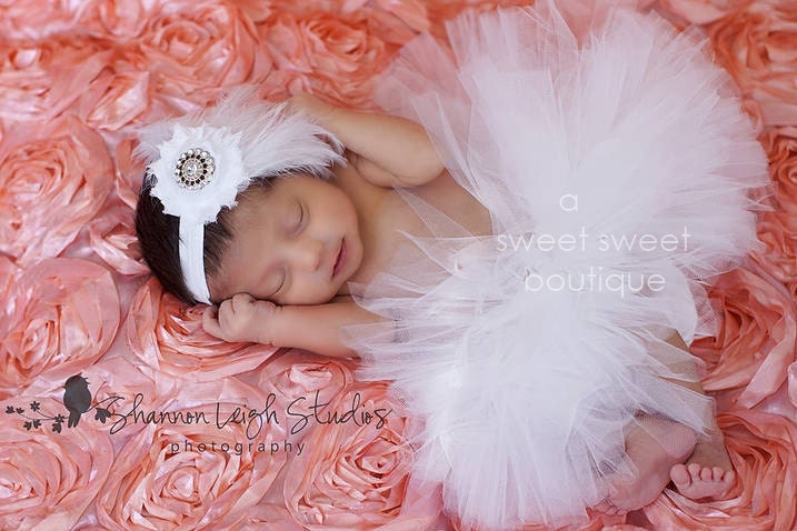 Newborn Tutu Costume Swan Lake Couture Tutu With Matching Feather Headband Stunning Unique Newborn Photo Prop - ASweetSweetBoutique