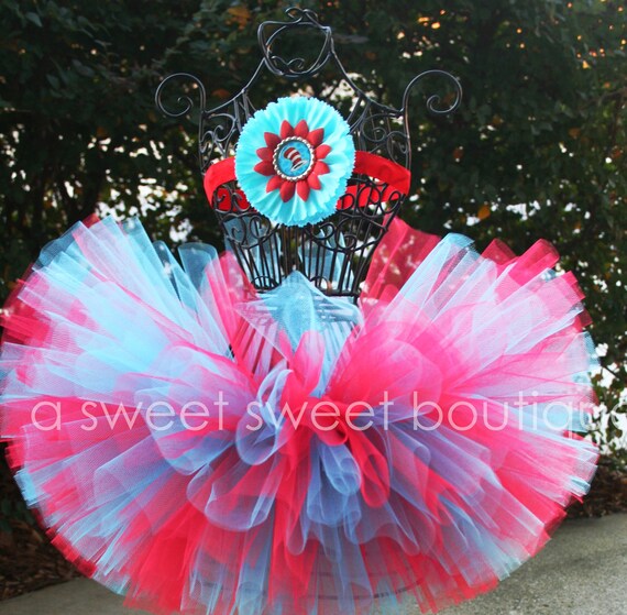 Dr. Seuss Party Theme Couture Tutu With Matching Flower Headband From The Sweet Sweet Couture Birthday Party Collection