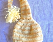 Yellow Striped Elf Hat with Long Tail and Pom Pon
