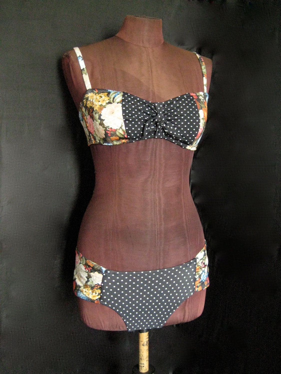 Victorian Floral w/ Polka Dots center Bikini set